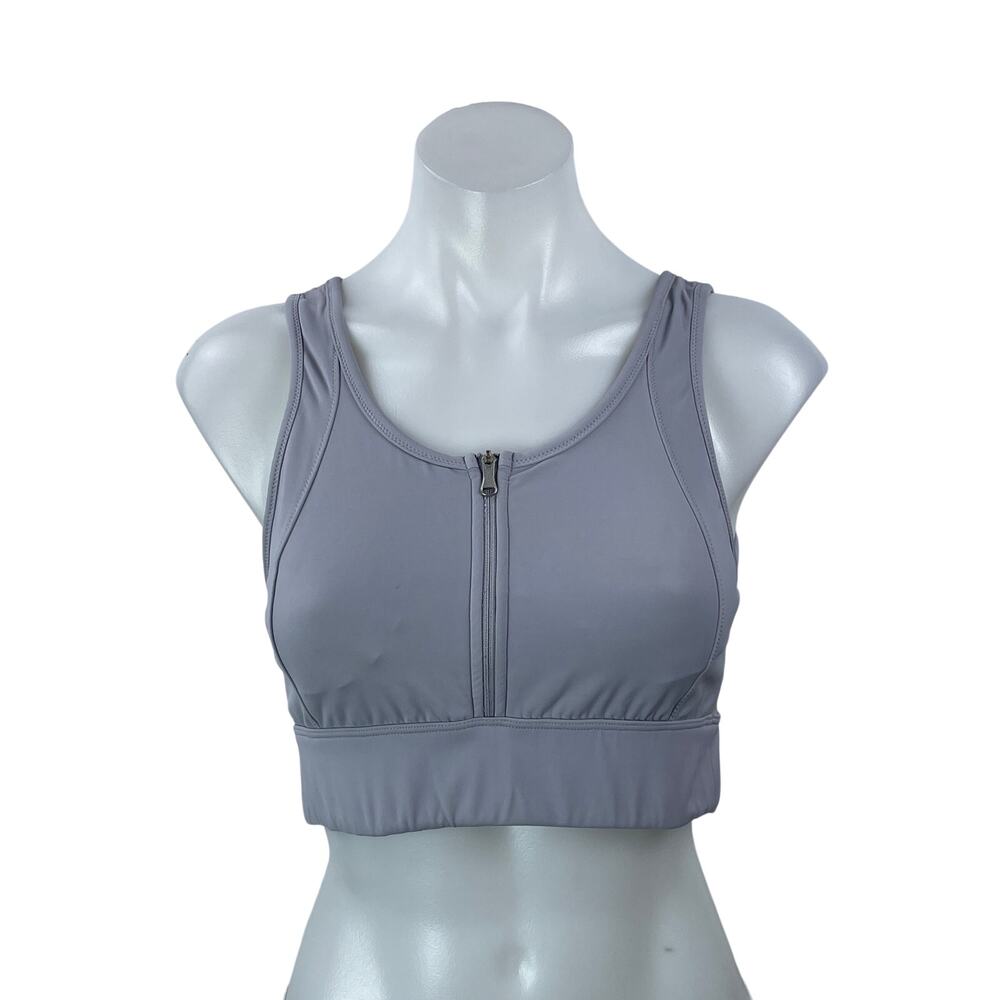 Varley Gray Purple Sleeveless Zip Up Yoga Athletic Crop Top Sports Bra Size M